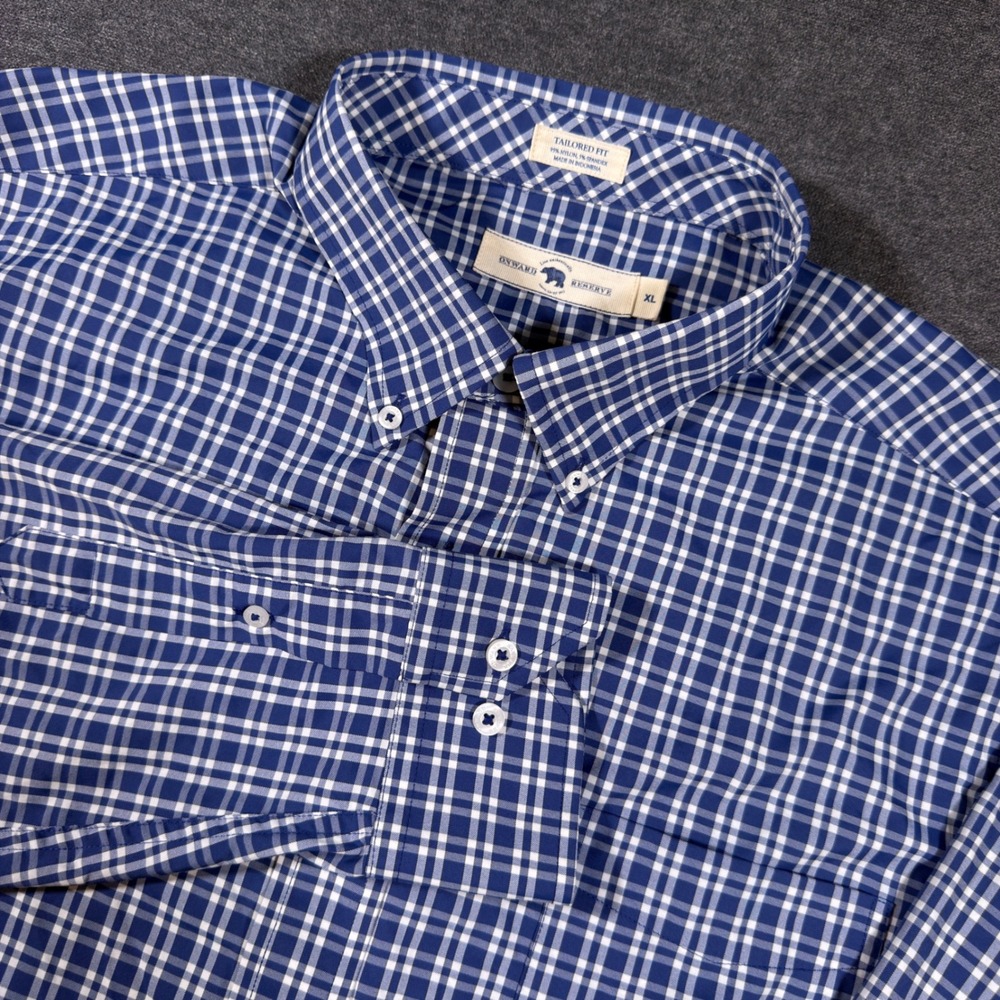 Onward Reserve Button Down Shirt Mens XL Blue Gingham Performance Tailored Fit